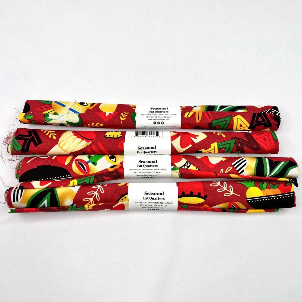 Lot of 4 David Textiles Seasonal Fat Quarters Kwanzaa